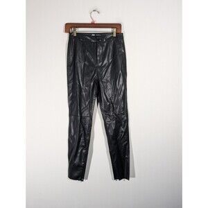 Zara Pants Women Sz‎ M Black Faux Leather High Rise Skinny Grunge Gothcore